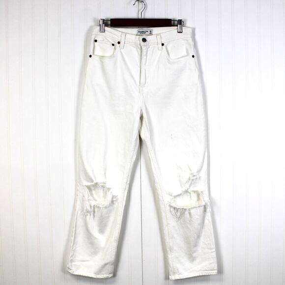 Abercrombie & Fitch Womens 8 The Ankle Straight Ultra High Rise White Distressed - Picture 2 of 10